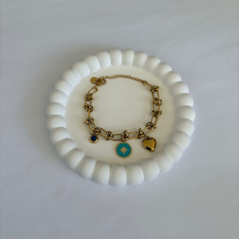 Mavi Charmlı Bileklik -Gold Renk - 1