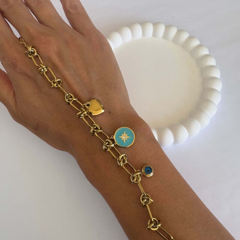 Mavi Charmlı Bileklik -Gold Renk - 2