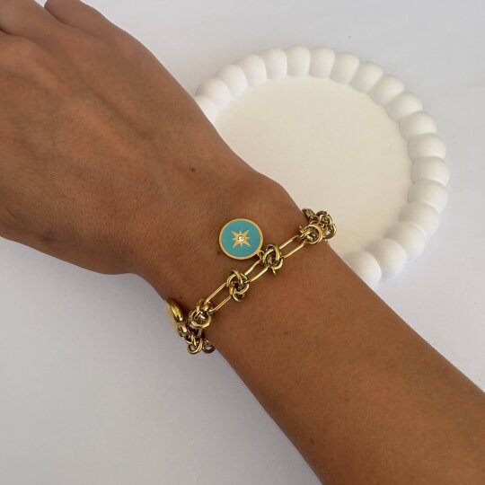 Mavi Charmlı Bileklik -Gold Renk - 3