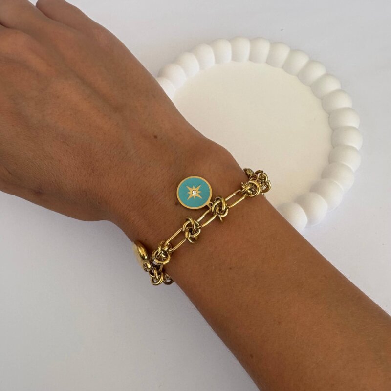 Mavi Charmlı Bileklik -Gold Renk - 3