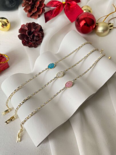 Mavi Oval Taşlı Çıtır Bileklik