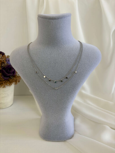 Metal Boncuklu Kolye - Gümüş