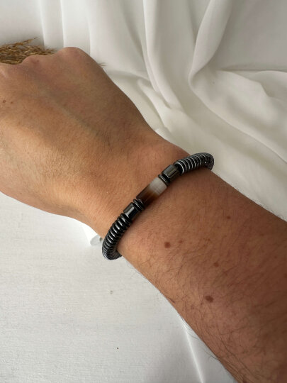 Metal Yay Detaylı  Açık Kahvrengi Taşlı Bileklik - 2