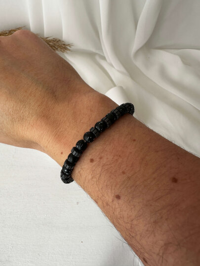 Mini Siyah Boncuklu Füme Detaylı Bileklik - 2