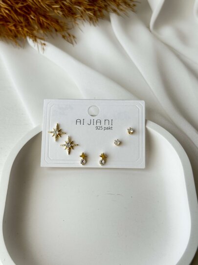 Mini Tamamlayıcı Çoklu Küpe - Gold Renk