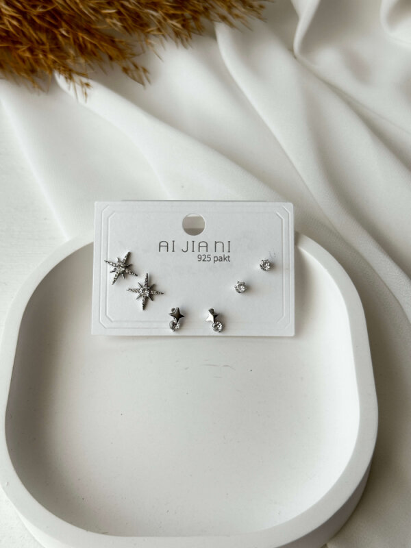 Mini Tamamlayıcı Çoklu Küpe - Gümüş Renk - 1