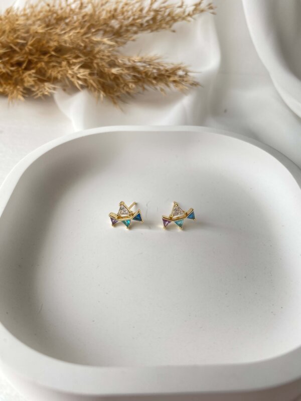 Mini Üçgen Taşlı Renkli Küpe - 1