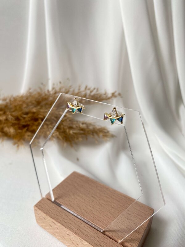 Mini Üçgen Taşlı Renkli Küpe - 3