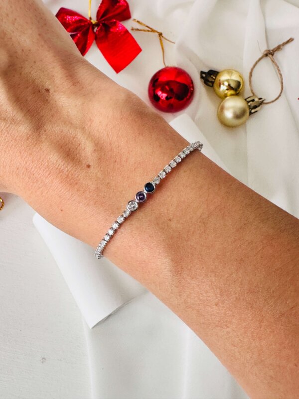 Ortası 3 Taşlı (Mavi-Pembe-Beyaz) Çıtır Bileklik - 3