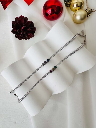 Ortası 3 Taşlı (Mavi-Pembe-Beyaz) Çıtır Bileklik - 2