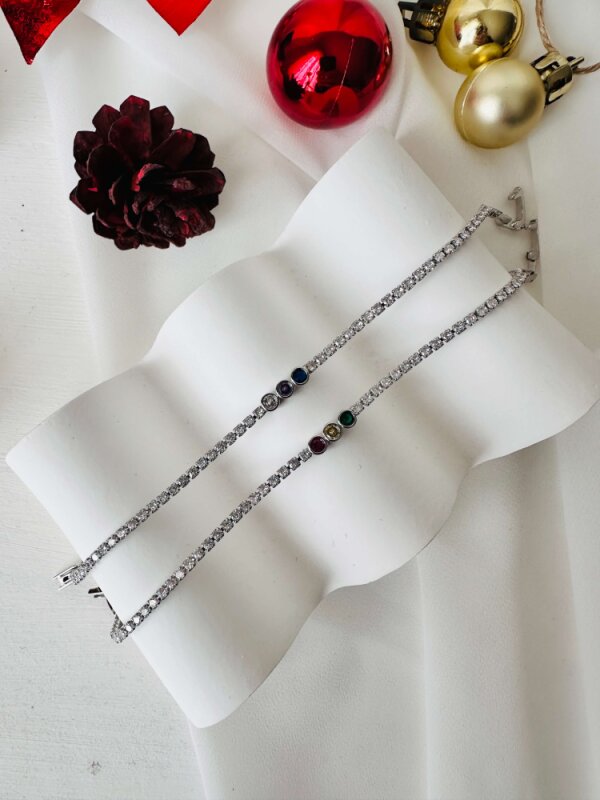 Ortası 3 Taşlı (Mavi-Pembe-Beyaz) Çıtır Bileklik - 2