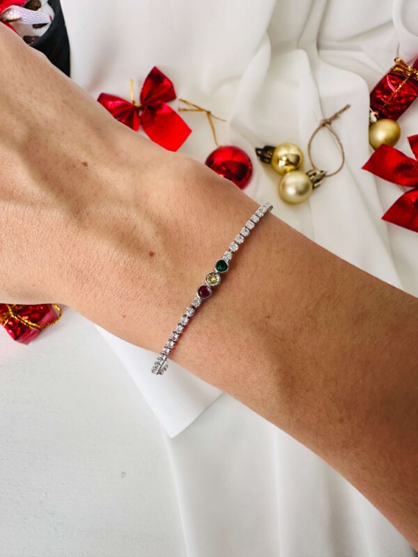 Ortası 3 Taşlı (Pembe-Sarı-Yeşil) Çıtır Bileklik - 4