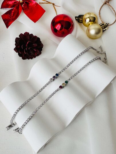 Ortası 3 Taşlı (Pembe-Sarı-Yeşil) Çıtır Bileklik - 2