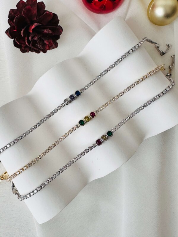 Ortası 3 Taşlı (Pembe-Sarı-Yeşil) Çıtır Bileklik - 5