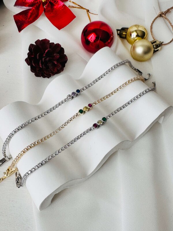 Ortası 3 Taşlı (Pembe-Sarı-Yeşil) Çıtır Bileklik - 6