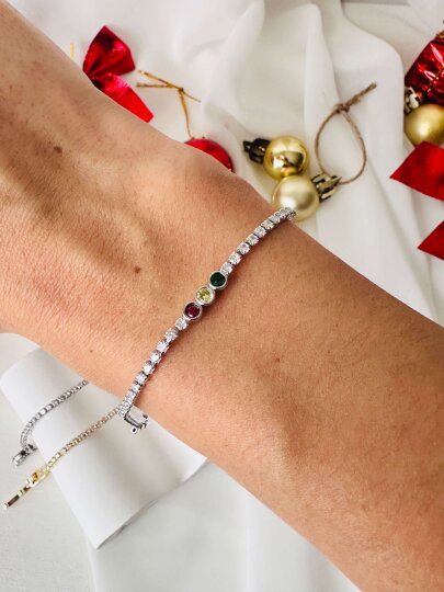 Ortası 3 Taşlı (Pembe-Sarı-Yeşil) Çıtır Bileklik - 3