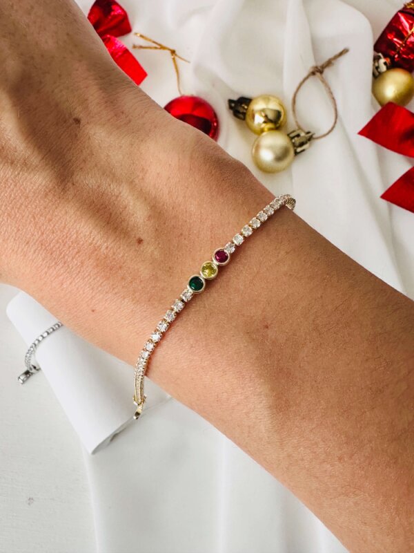 Ortası 3 Taşlı (Pembe-Sarı-Yeşil) Çıtır Bileklik  - 2