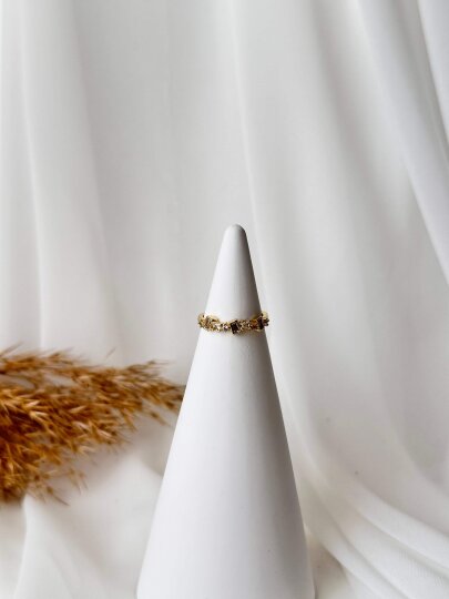 Ortası Baget ve Yuvarlak Taşlı İnce Yüzük- Gold - 2