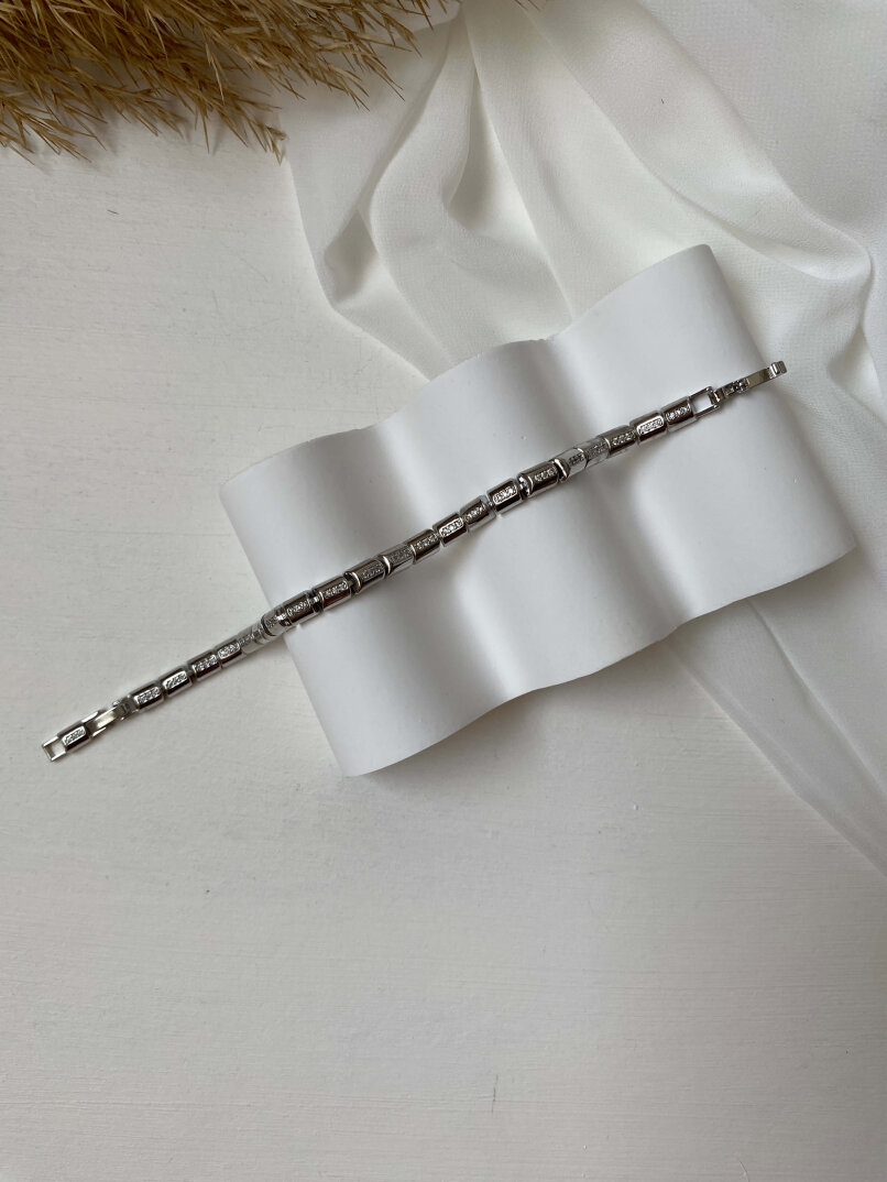 Ortası Sıra Taşlı Gümüş Bileklik - 1