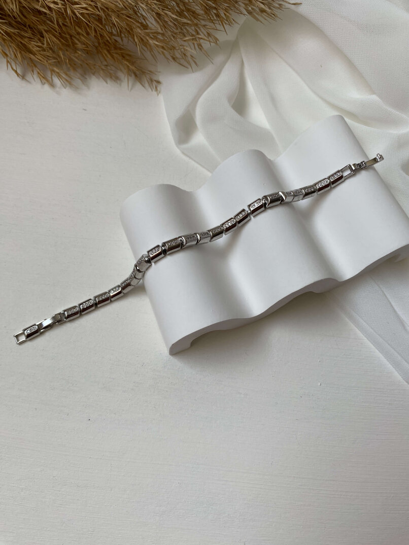 Ortası Sıra Taşlı Gümüş Bileklik - 2