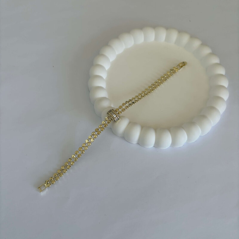 Ortası Taşlı Çift Zincirli Ezme Bileklik - 2