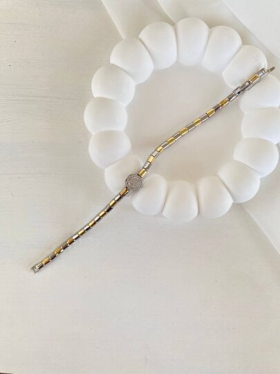 Ortası Yuvarlak Taşlı Çift Renk Bileklik - 2