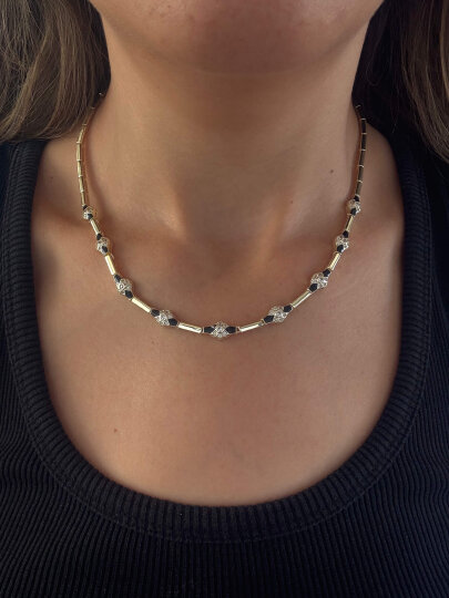 Özel Seri Geometrik Desenli Siyah - Gold Kolye  - 3