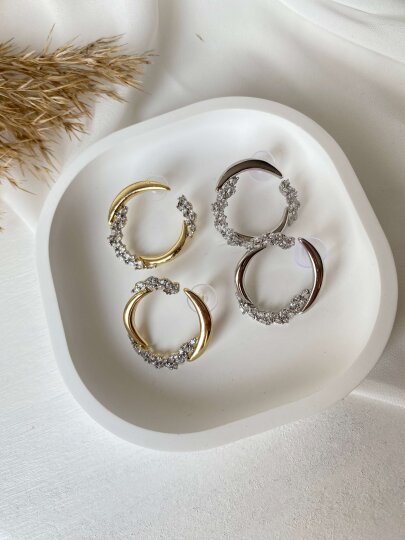 Özel Seri Taş Detaylı Yuvarlak Küpe - Gold Renk  - 3