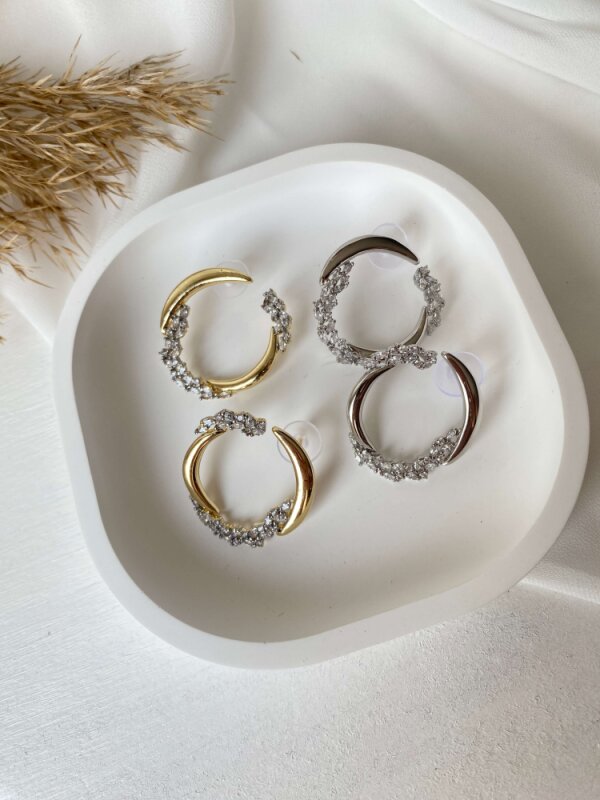 Özel Seri Taş Detaylı Yuvarlak Küpe - Gold Renk  - 3