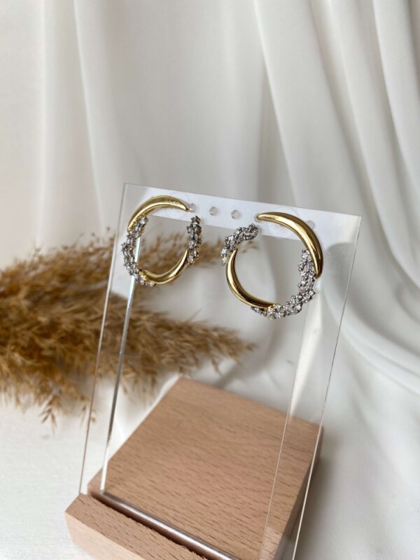 Özel Seri Taş Detaylı Yuvarlak Küpe - Gold Renk  - 2