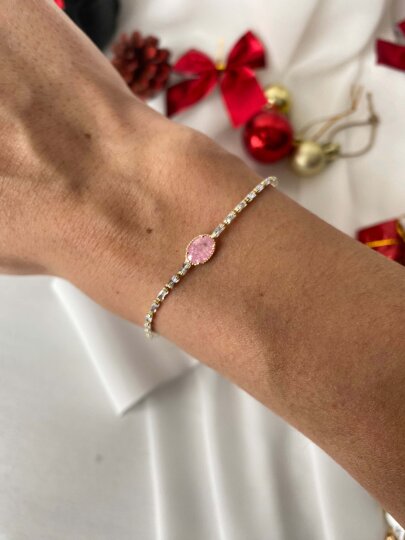 Pembe Oval Taşlı Çıtır Bileklik - 3