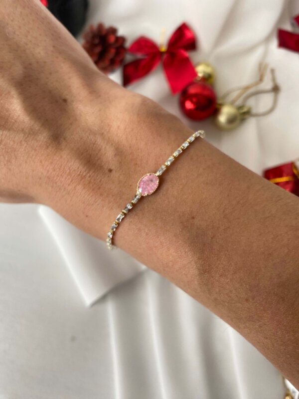 Pembe Oval Taşlı Çıtır Bileklik - 3