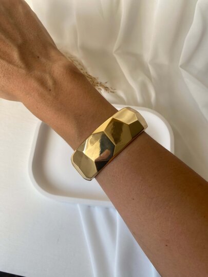 Petek Kalın Kelepçe - Gold