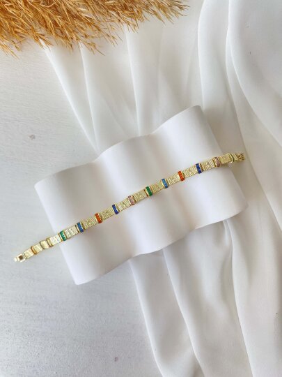 Renkli Dikdörtgen Taşlı Bileklik