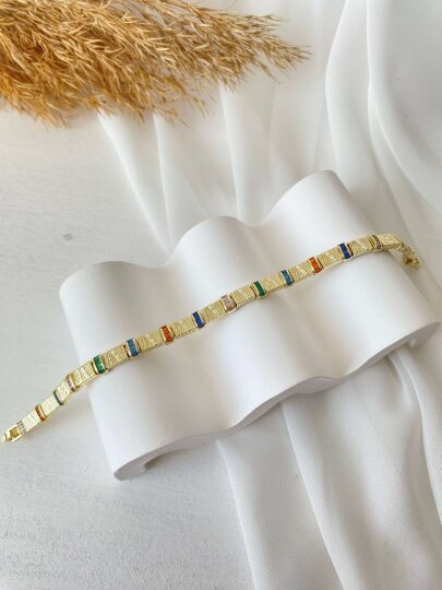 Renkli Dikdörtgen Taşlı Bileklik - 2