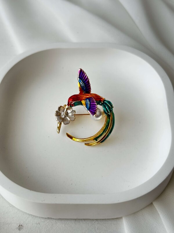 Renkli İncili Kuş Broş - 1