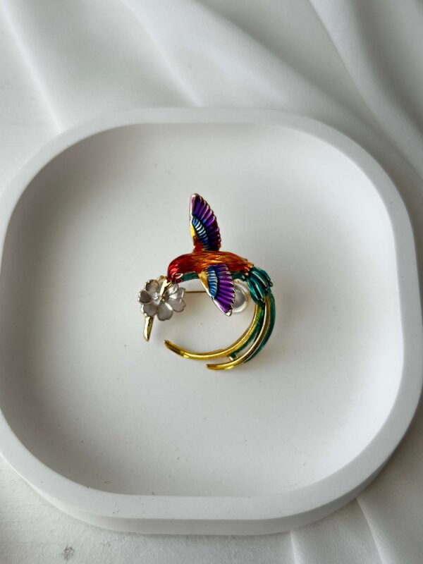 Renkli İncili Kuş Broş - 2