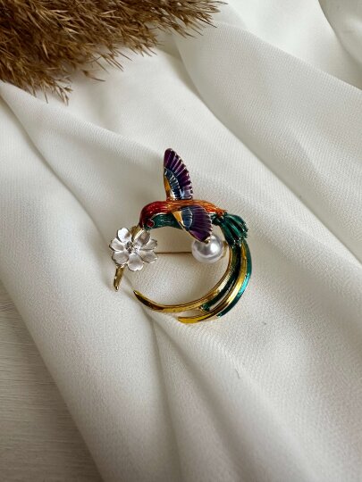 Renkli İncili Kuş Broş - 3