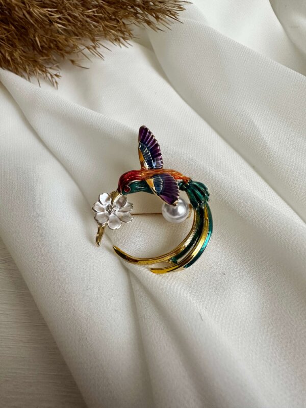 Renkli İncili Kuş Broş - 3