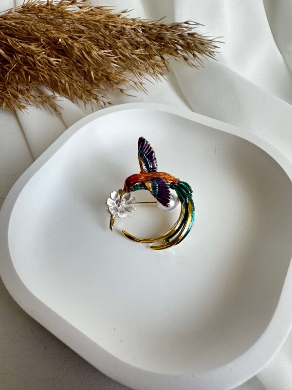 Renkli İncili Kuş Broş - 4