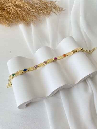 Renkli Oval Taşlı Bileklik - 2