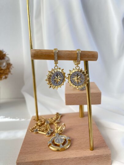 Sallanan Güneş Küpe - Çift Renk