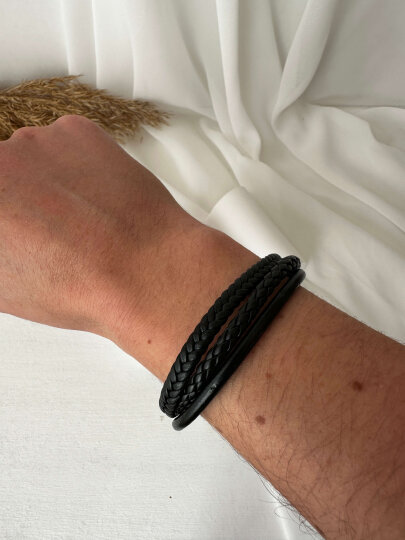 Siyah 3'lü Deri Bileklik - 3