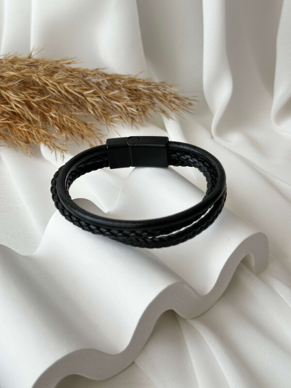 Siyah 3'lü Deri Bileklik - 2