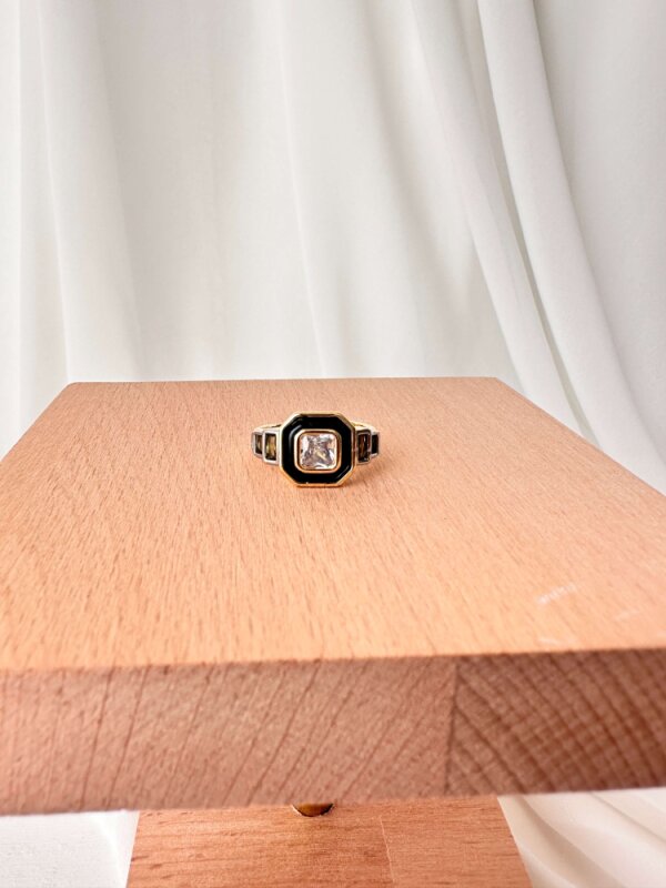 Siyah Kare Ortası Taşlı Yüzük - 1