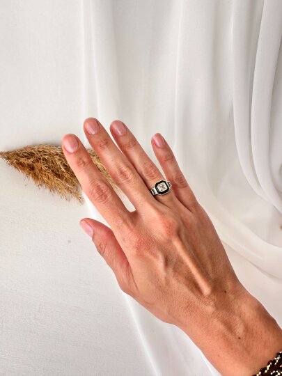 Siyah Kare Ortası Taşlı Yüzük - 2