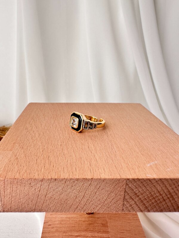 Siyah Kare Ortası Taşlı Yüzük - 3