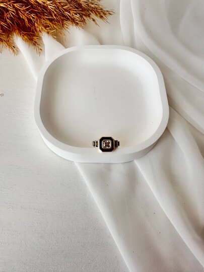 Siyah Kare Ortası Taşlı Yüzük - 4