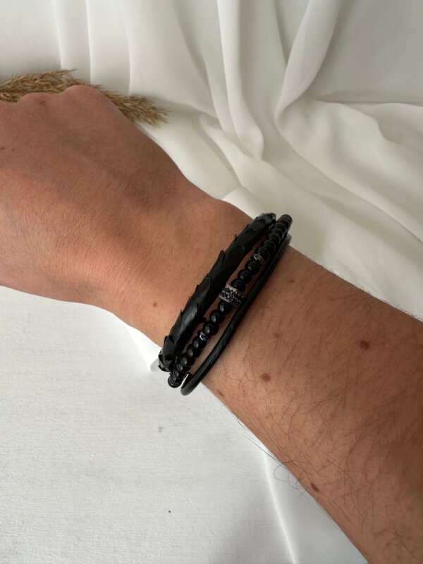 Siyah Taşlı 3'lü Yılan Derisi Bileklik - 2