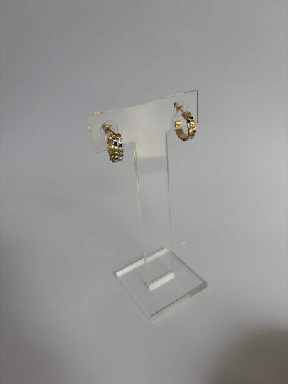 Siyah taşlı Petek Detaylı Halka Küpe - 2